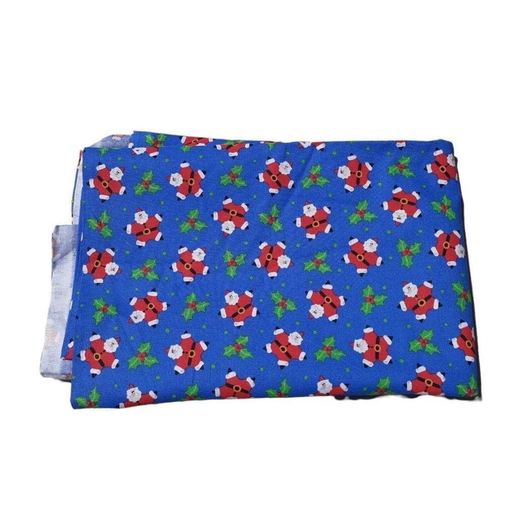 Christmas Sewing Blue Fabric Santa Shaped Stars Quilt Craft 1 yds x 44"